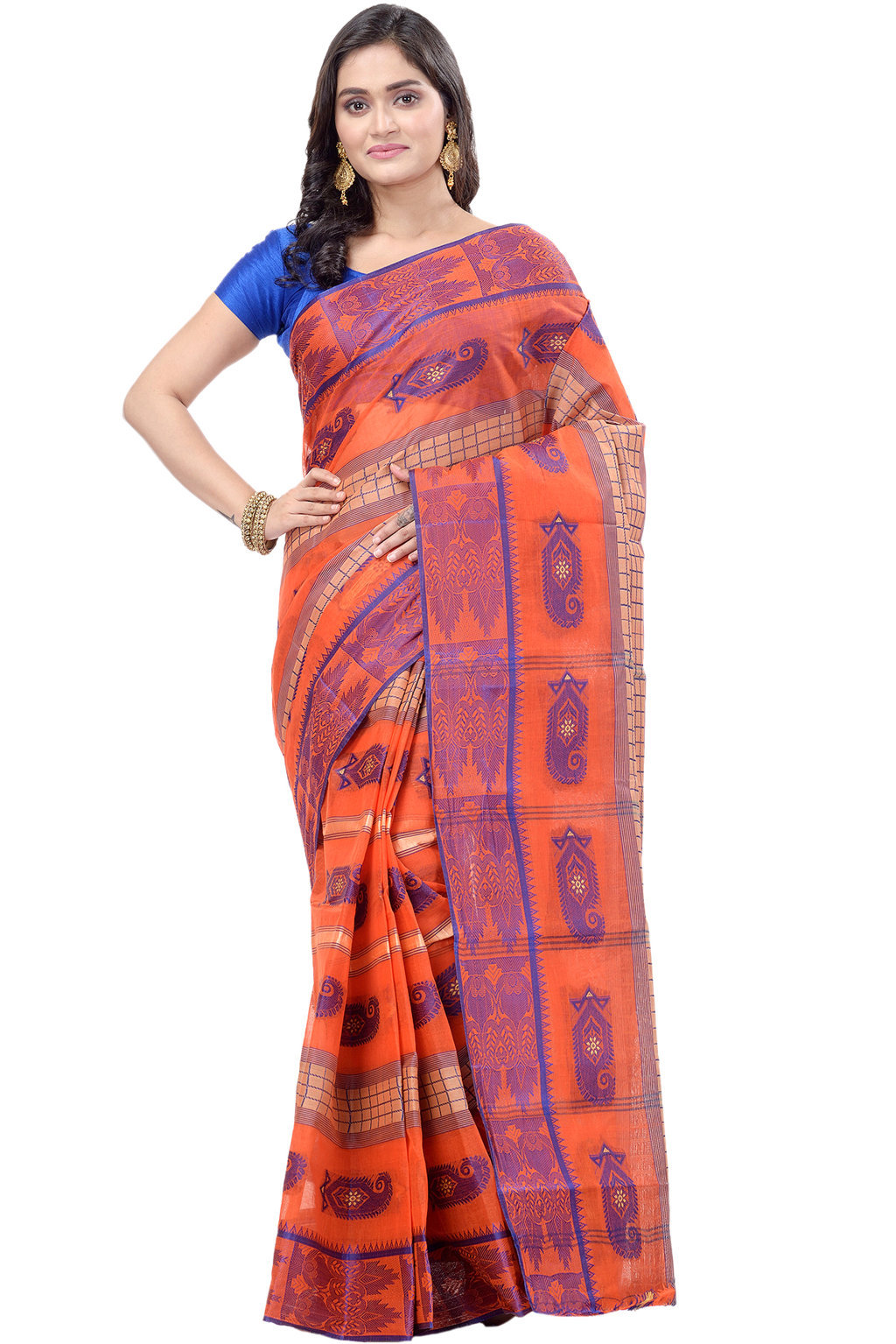 Orange Pure Cotton Vagmi_Buti Tant Saree (139)