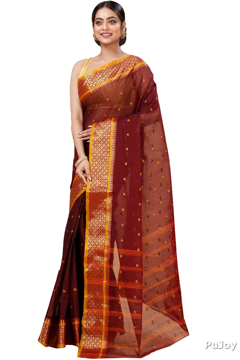 Brown Pure Cotton Peral Tant Saree (1390)