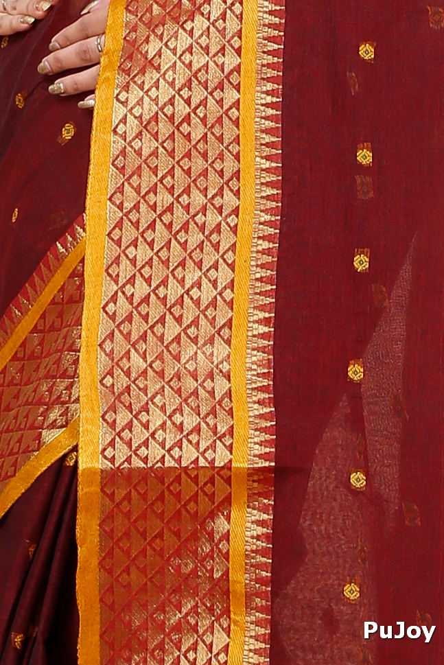 Brown Pure Cotton Peral Tant Saree (1390)