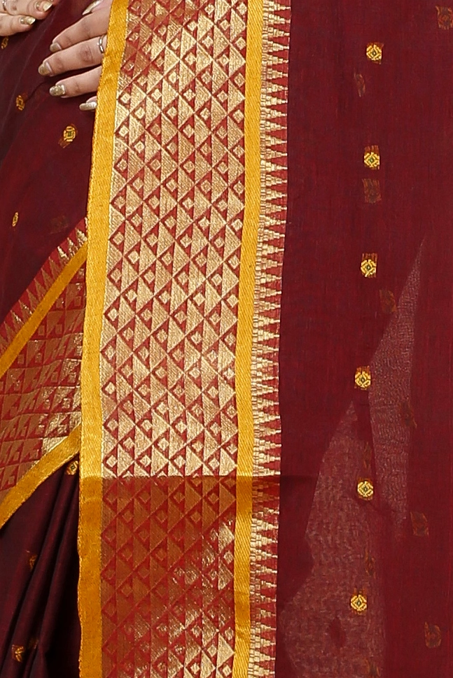 Brown Pure Cotton Peral Tant Saree (1390)