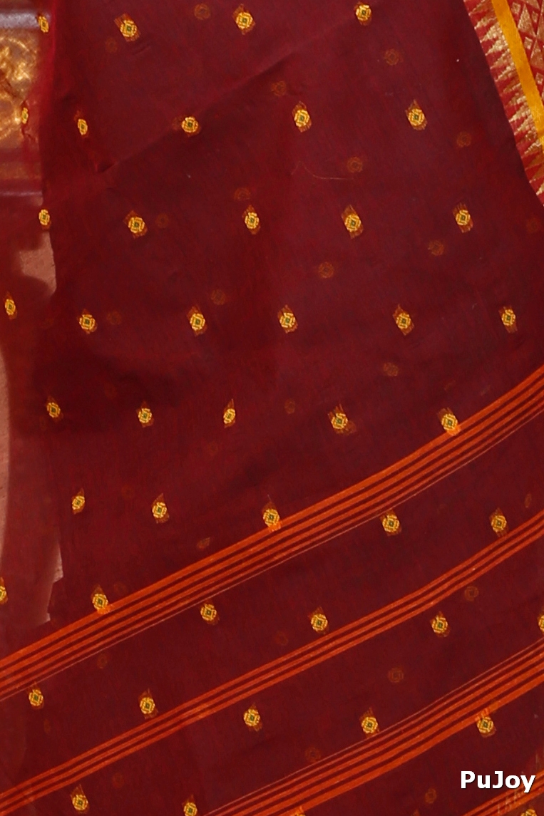 Brown Pure Cotton Peral Tant Saree (1390)