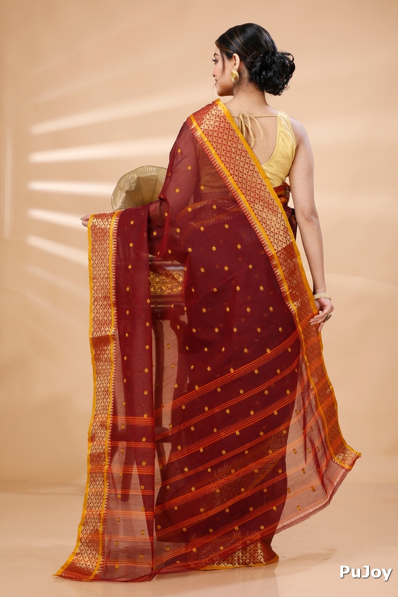 Brown Pure Cotton Peral Tant Saree (1390)