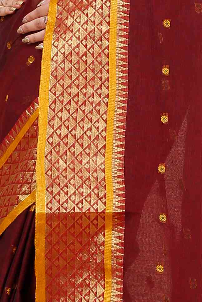 Brown Pure Cotton Peral Tant Saree (1390)