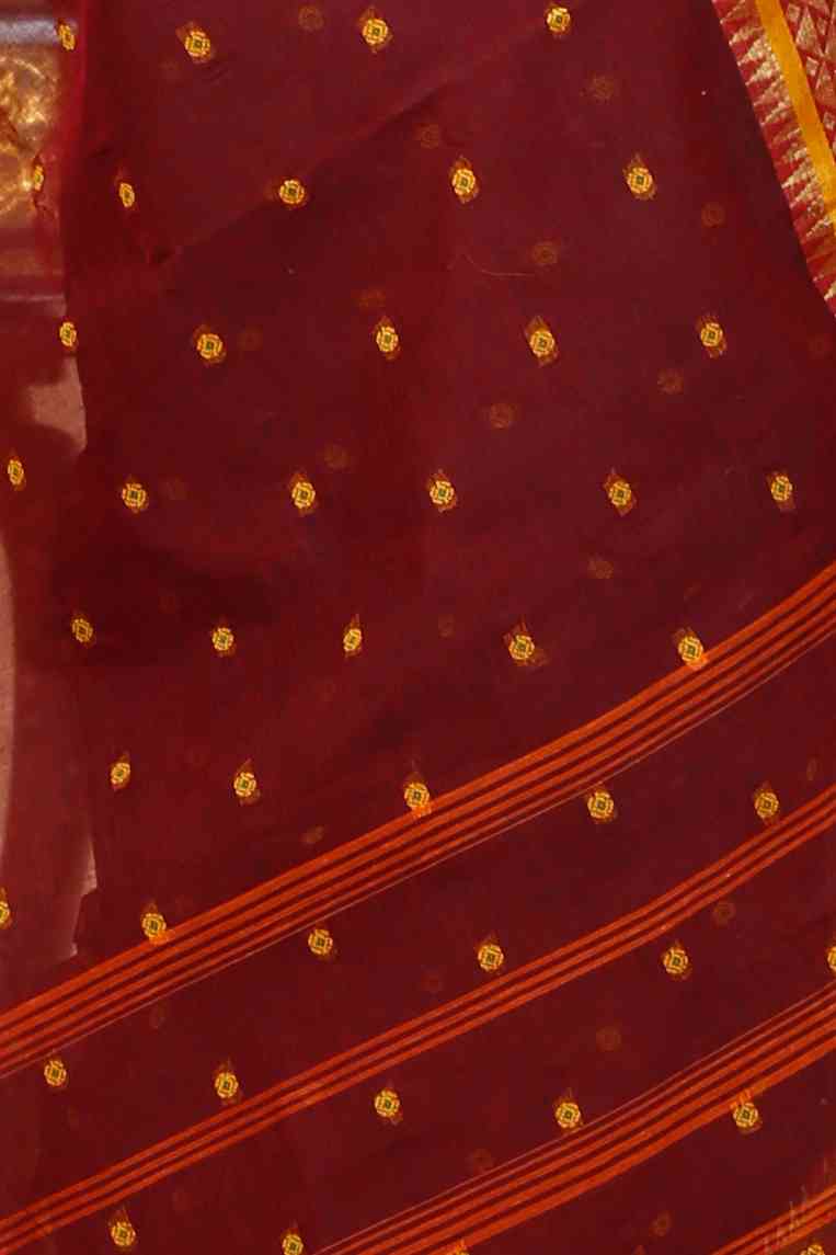 Brown Pure Cotton Peral Tant Saree (1390)