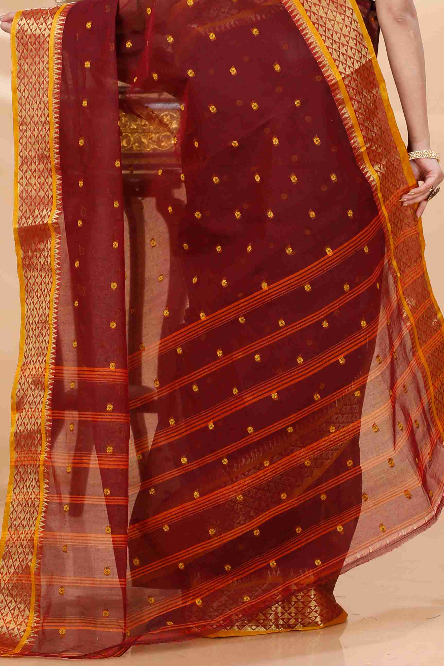 Brown Pure Cotton Peral Tant Saree (1390)