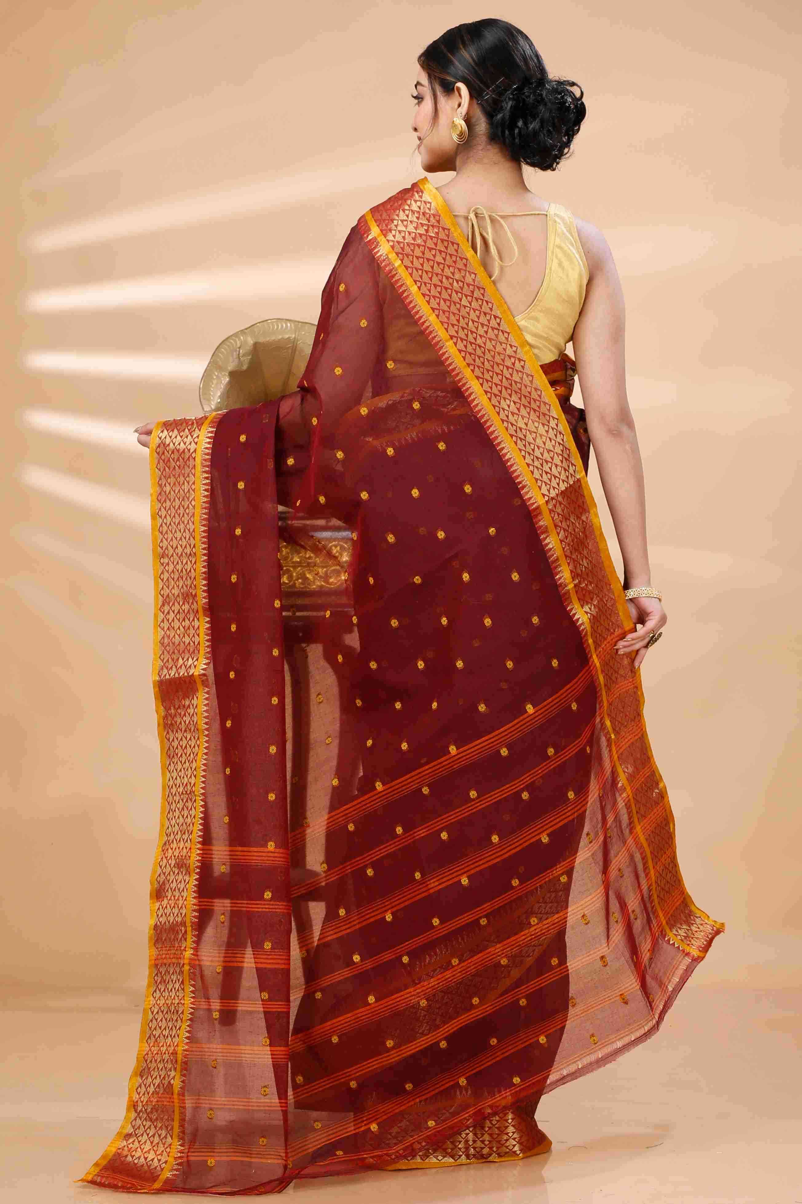 Brown Pure Cotton Peral Tant Saree (1390)