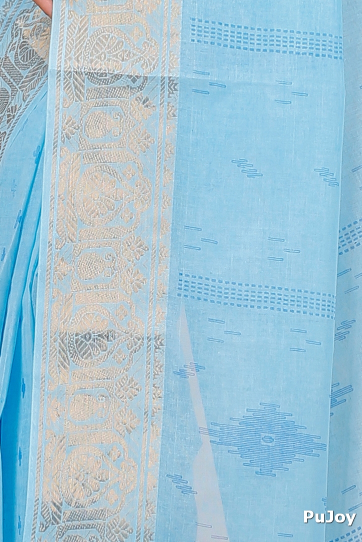 Sky Blue Pure Cotton Purvi Tant Saree Print (1391)