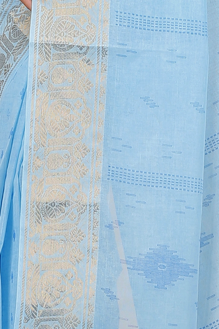 Sky Blue Pure Cotton Purvi Tant Saree Print (1391)