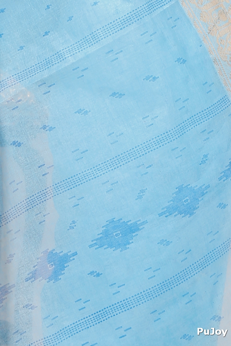 Sky Blue Pure Cotton Purvi Tant Saree Print (1391)