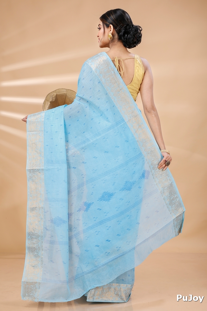 Sky Blue Pure Cotton Purvi Tant Saree Print (1391)