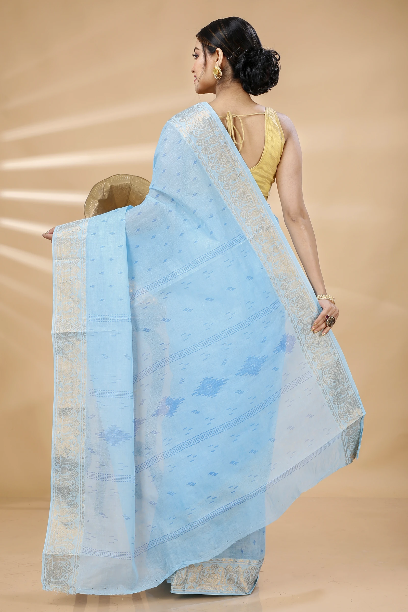 Sky Blue Pure Cotton Purvi Tant Saree Print (1391)