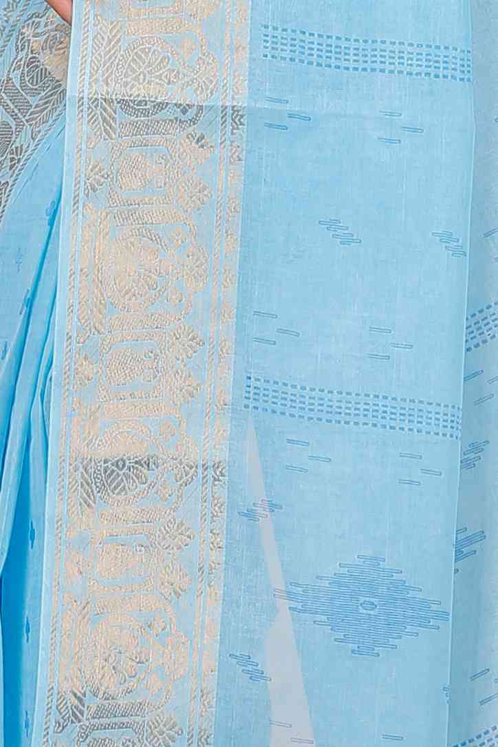 Sky Blue Pure Cotton Purvi Tant Saree Print (1391)