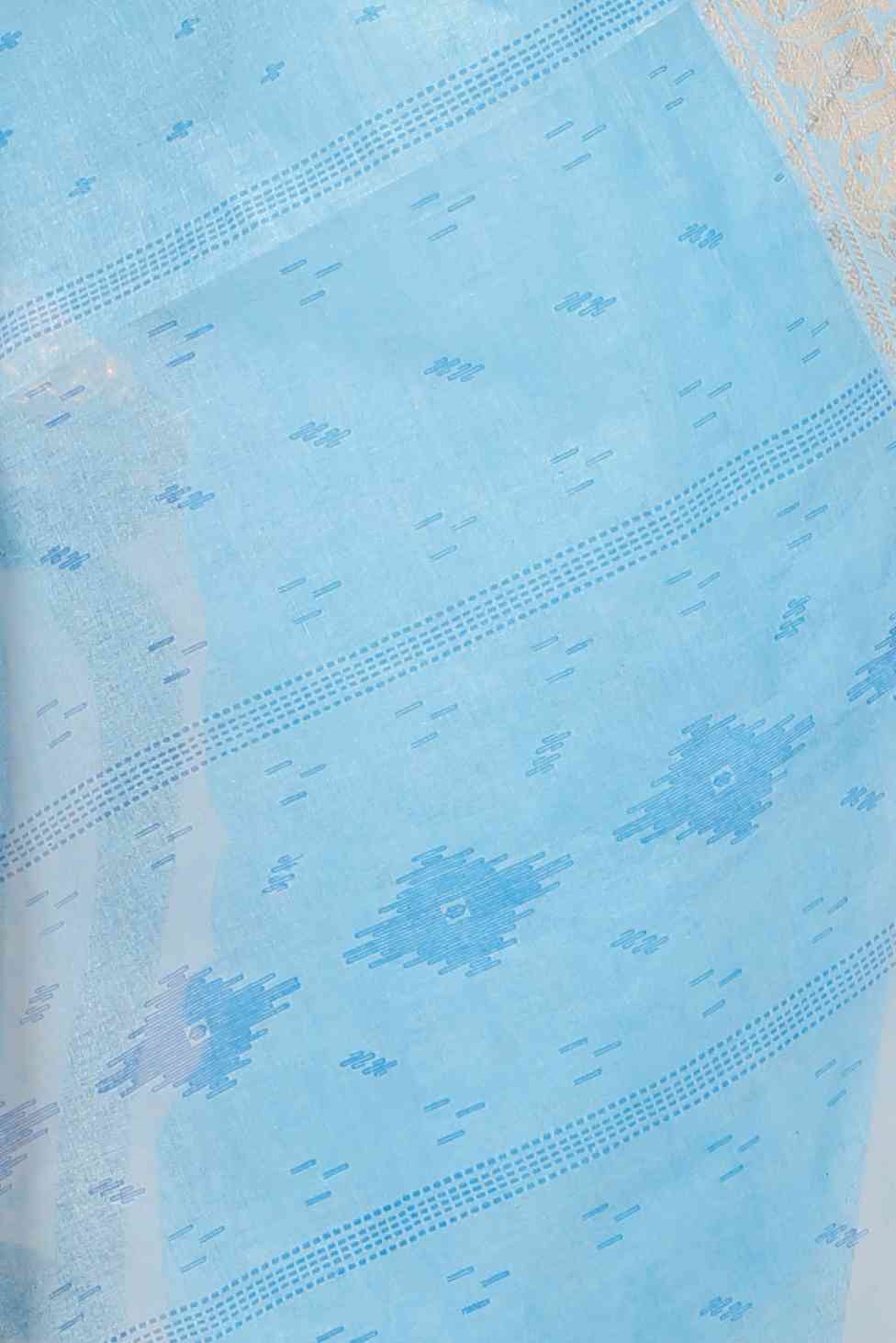 Sky Blue Pure Cotton Purvi Tant Saree Print (1391)