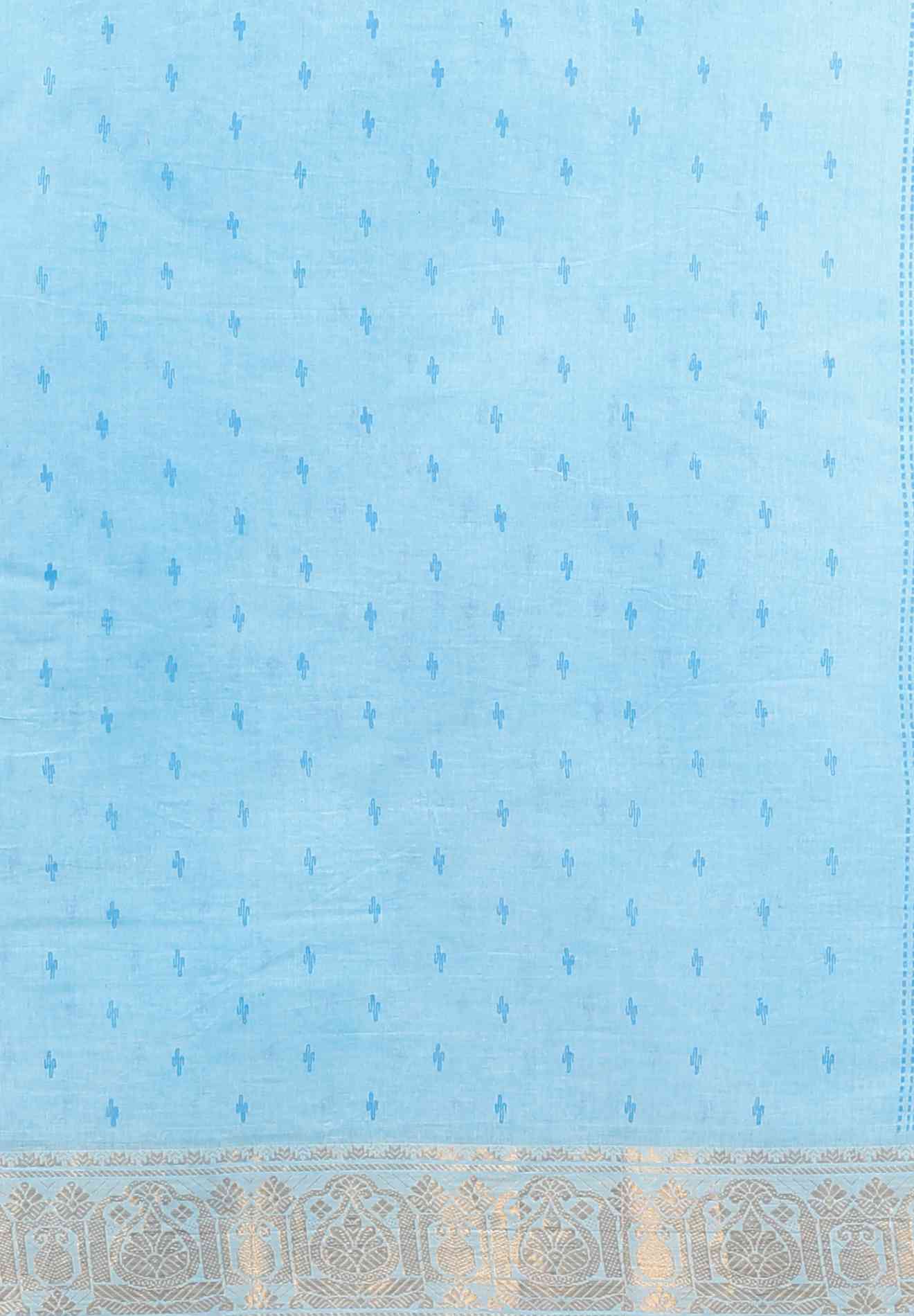 Sky Blue Pure Cotton Purvi Tant Saree Print (1391)
