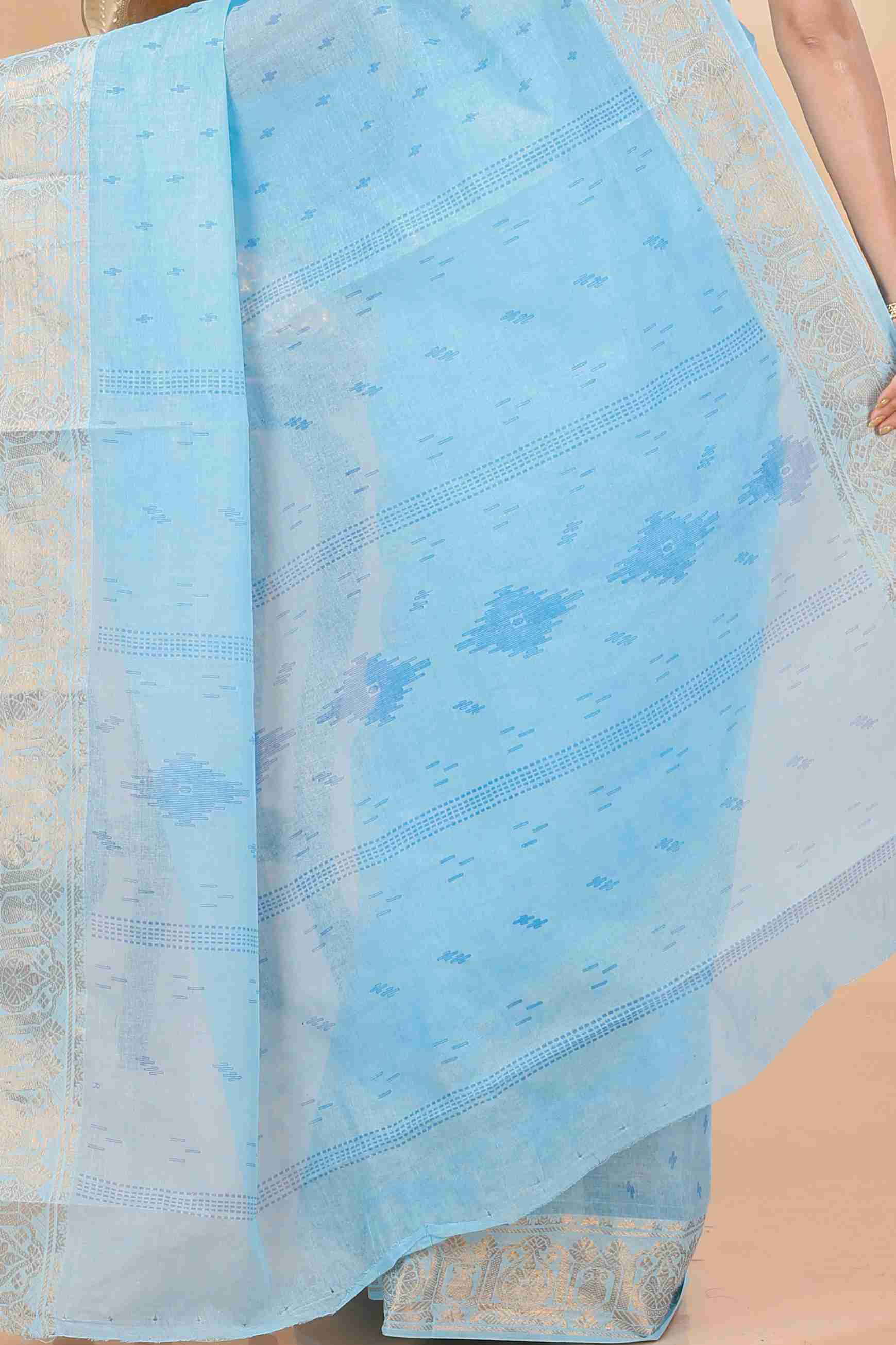 Sky Blue Pure Cotton Purvi Tant Saree Print (1391)