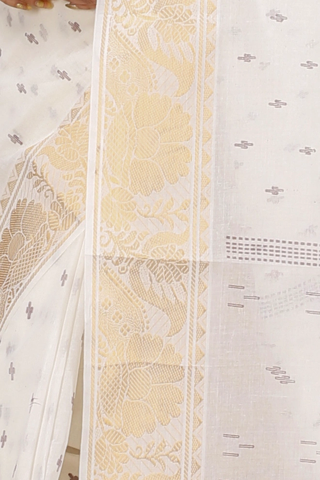 White Pure Cotton Purvi Tant Saree Print (1392)
