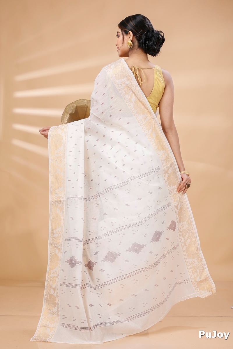 White Pure Cotton Purvi Tant Saree Print (1392)