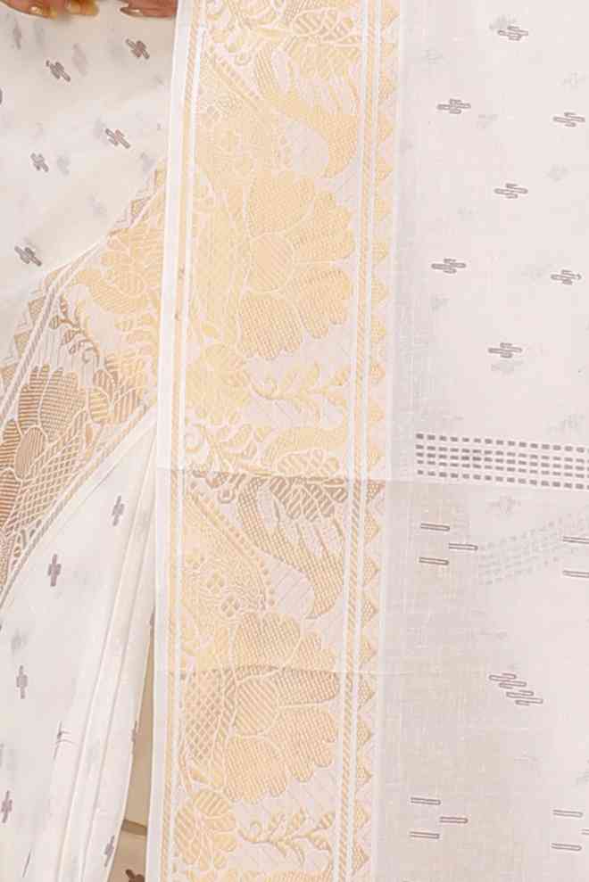 White Pure Cotton Purvi Tant Saree Print (1392)