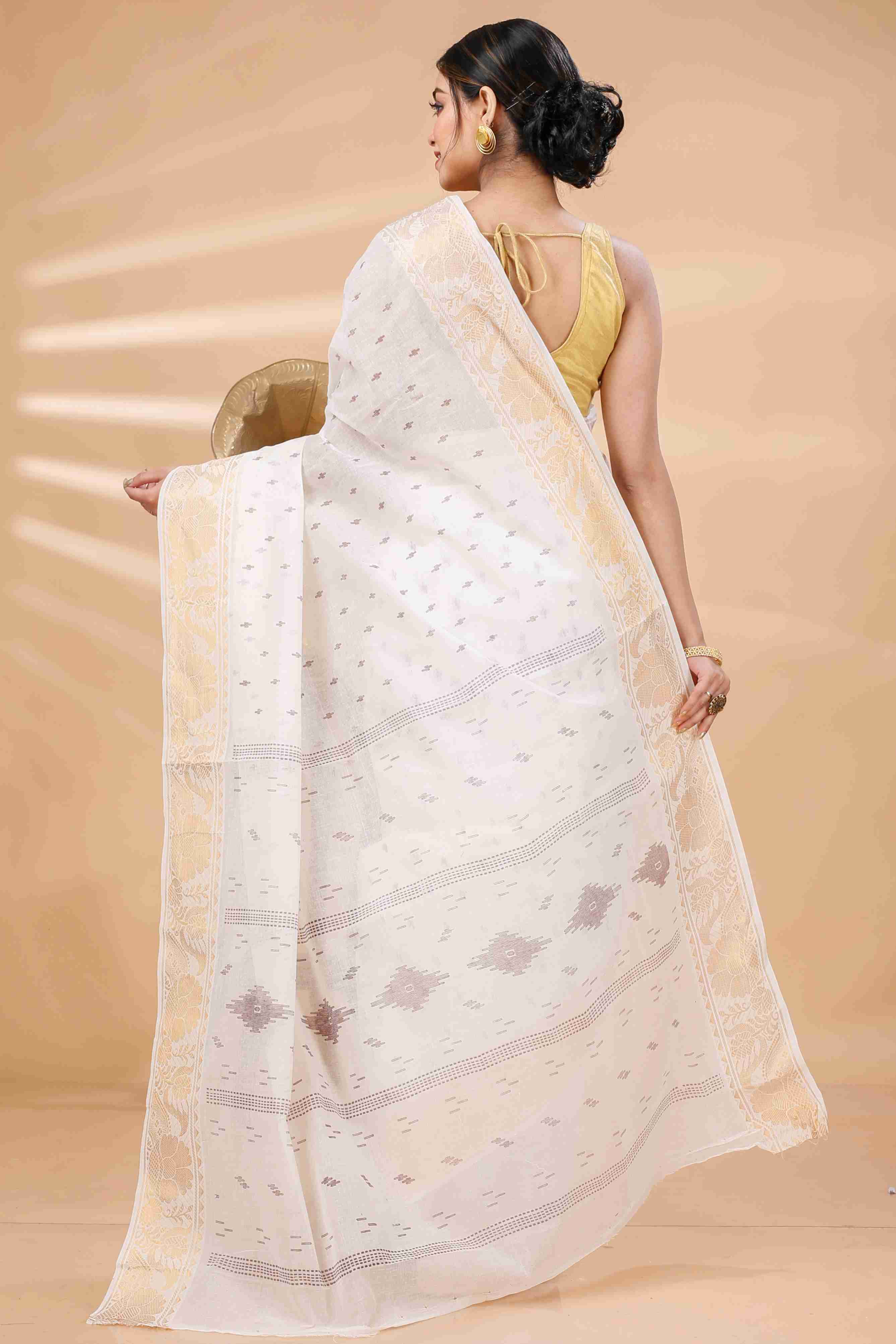 White Pure Cotton Purvi Tant Saree Print (1392)