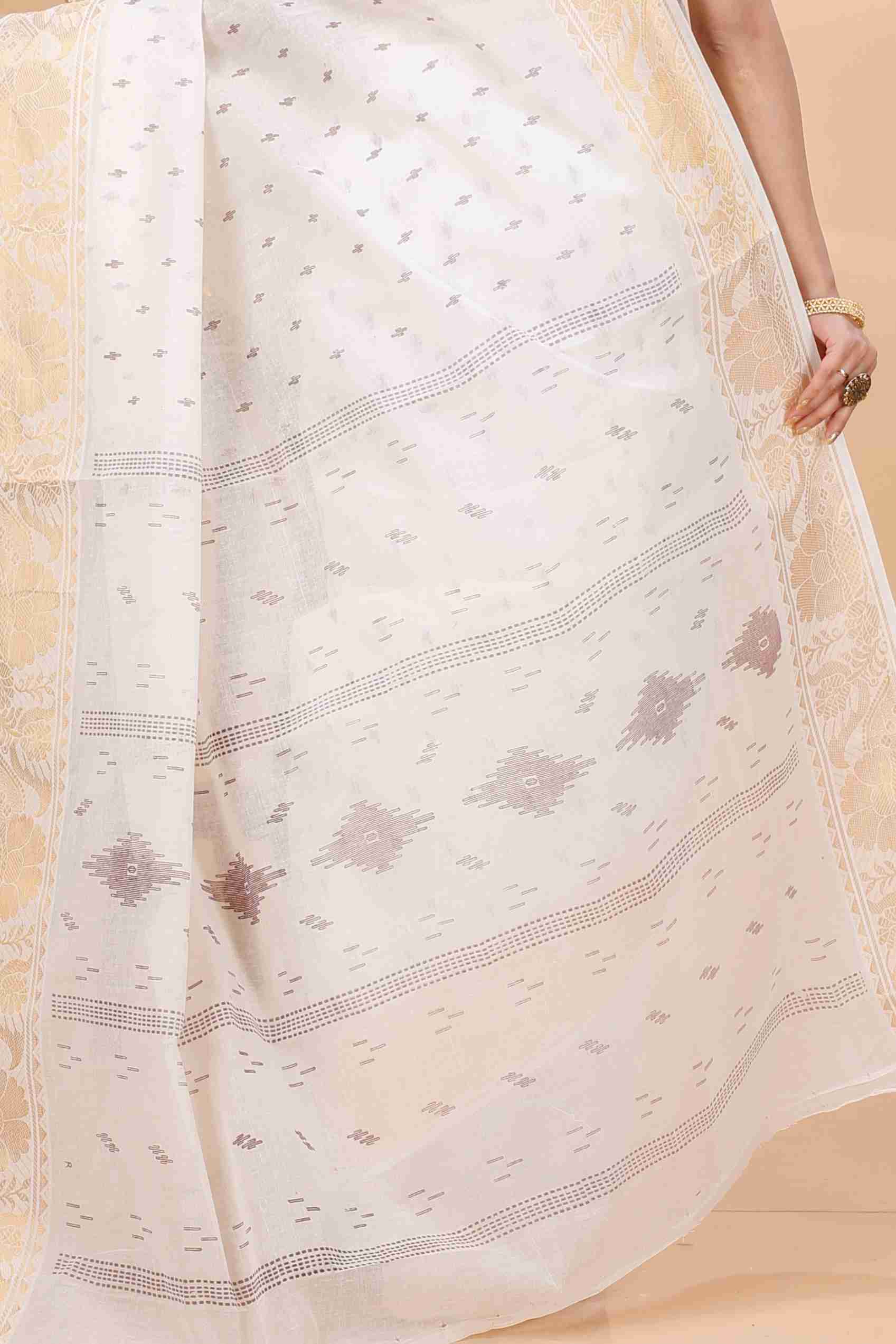 White Pure Cotton Purvi Tant Saree Print (1392)