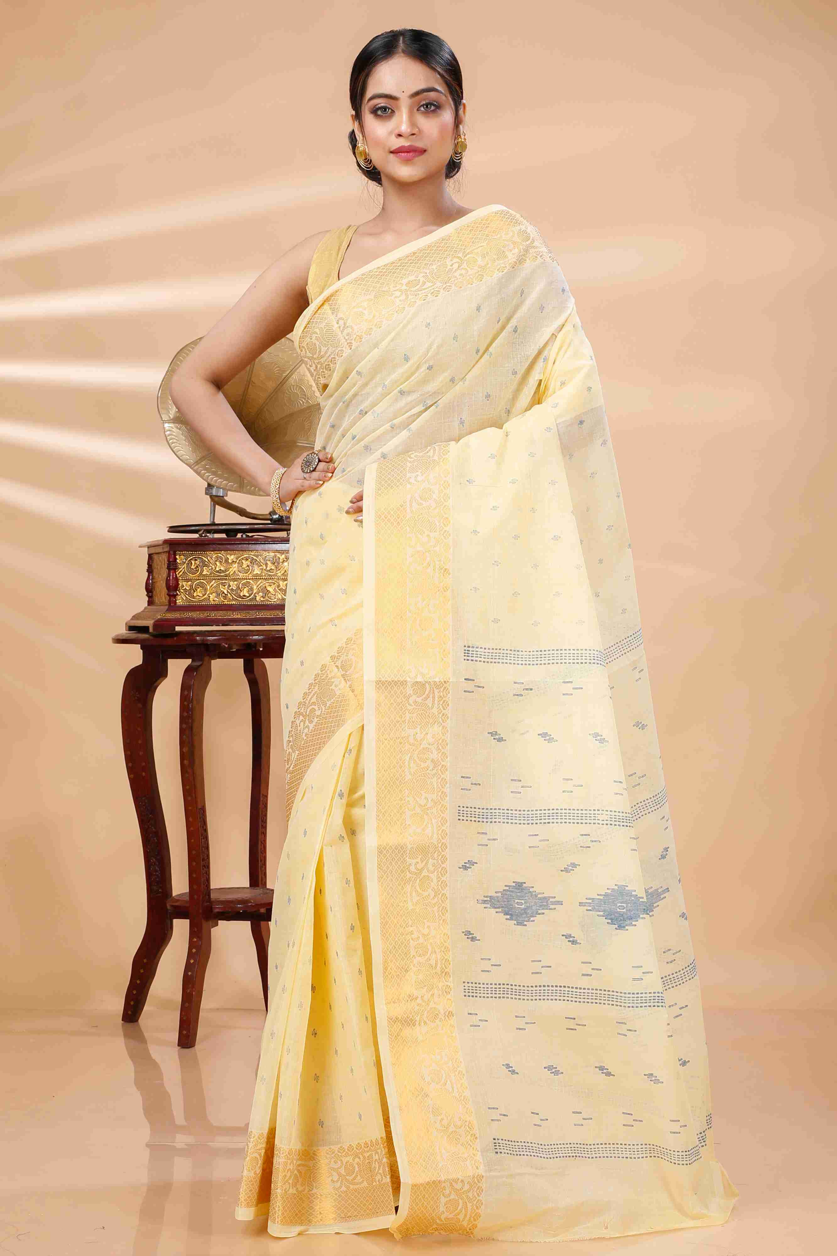 Yellow Pure Cotton Purvi Tant Saree Print (1393)