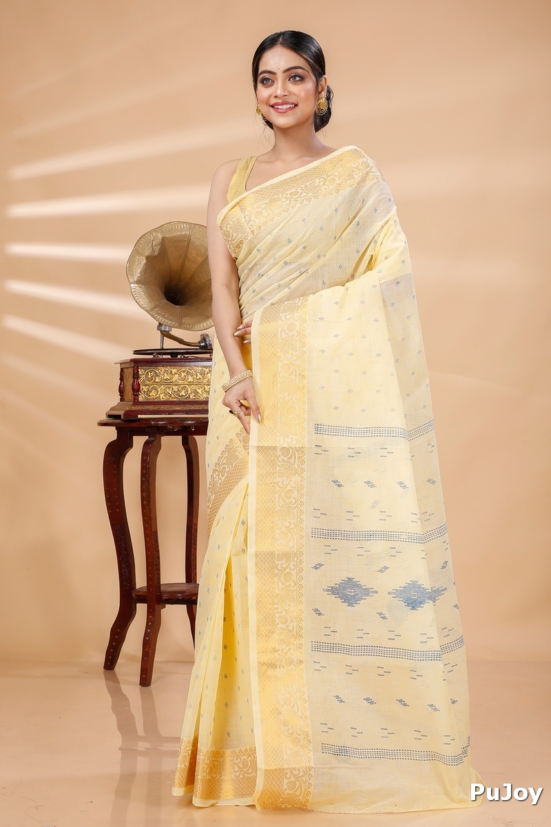 Yellow Pure Cotton Purvi Tant Saree Print (1393)