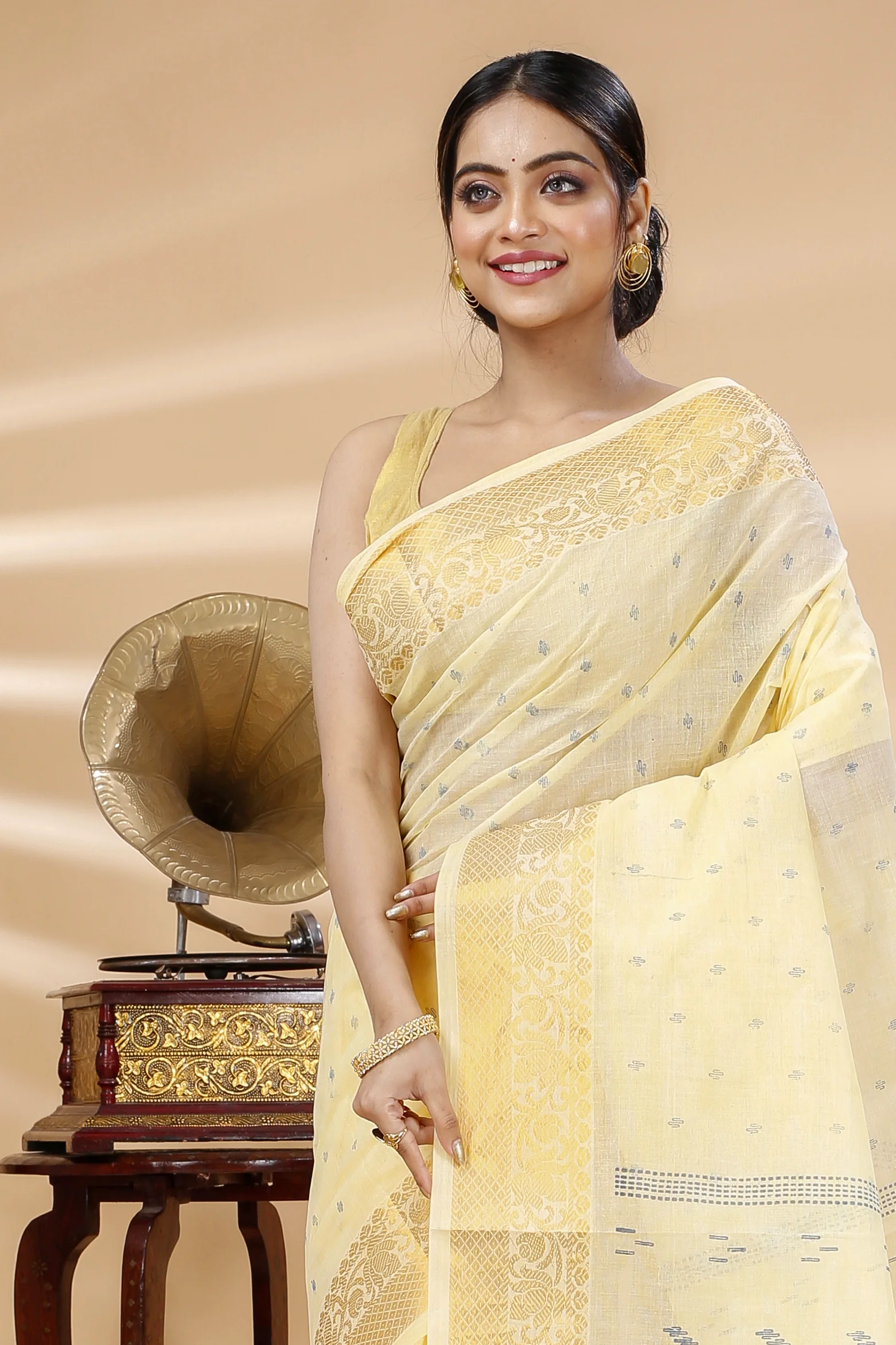 Yellow Pure Cotton Purvi Tant Saree Print (1393)
