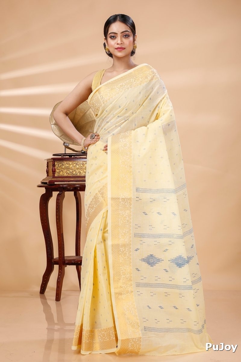 Yellow Pure Cotton Purvi Tant Saree Print (1393)