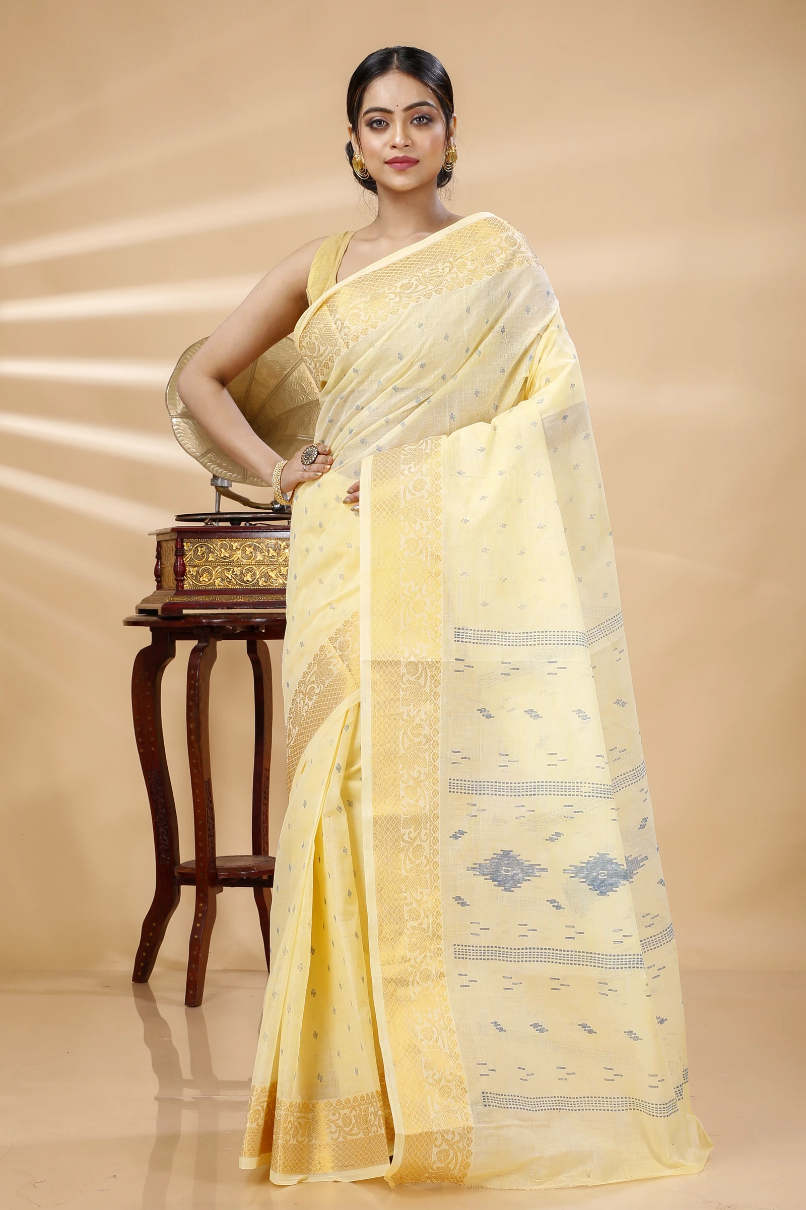 Yellow Pure Cotton Purvi Tant Saree Print (1393)