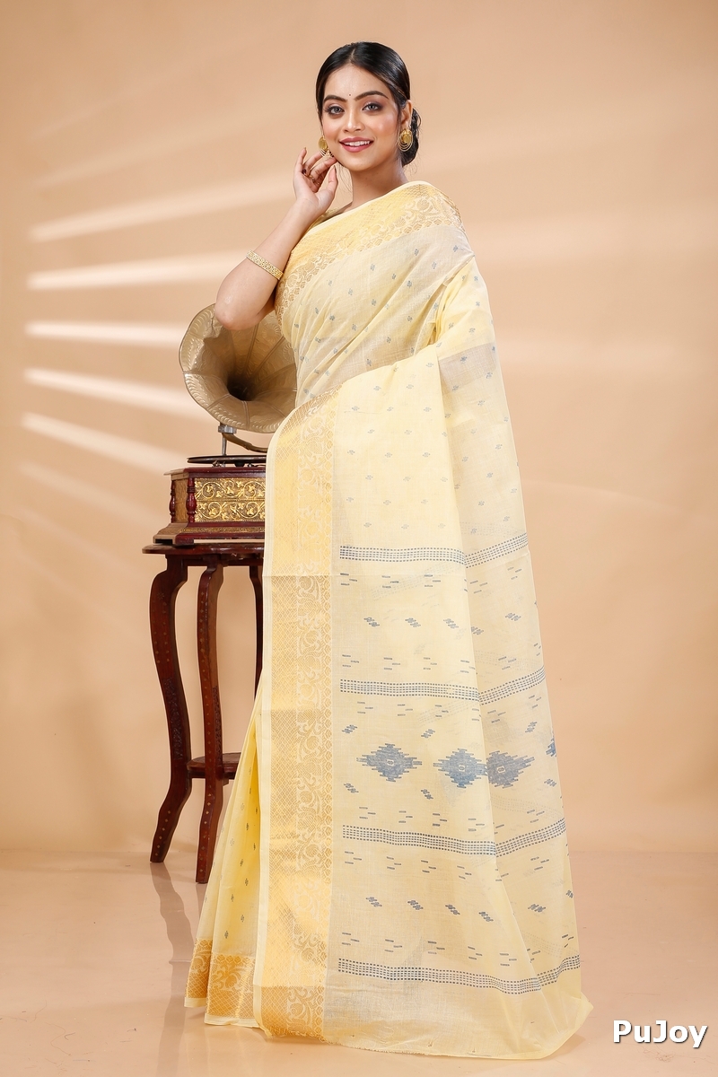 Yellow Pure Cotton Purvi Tant Saree Print (1393)