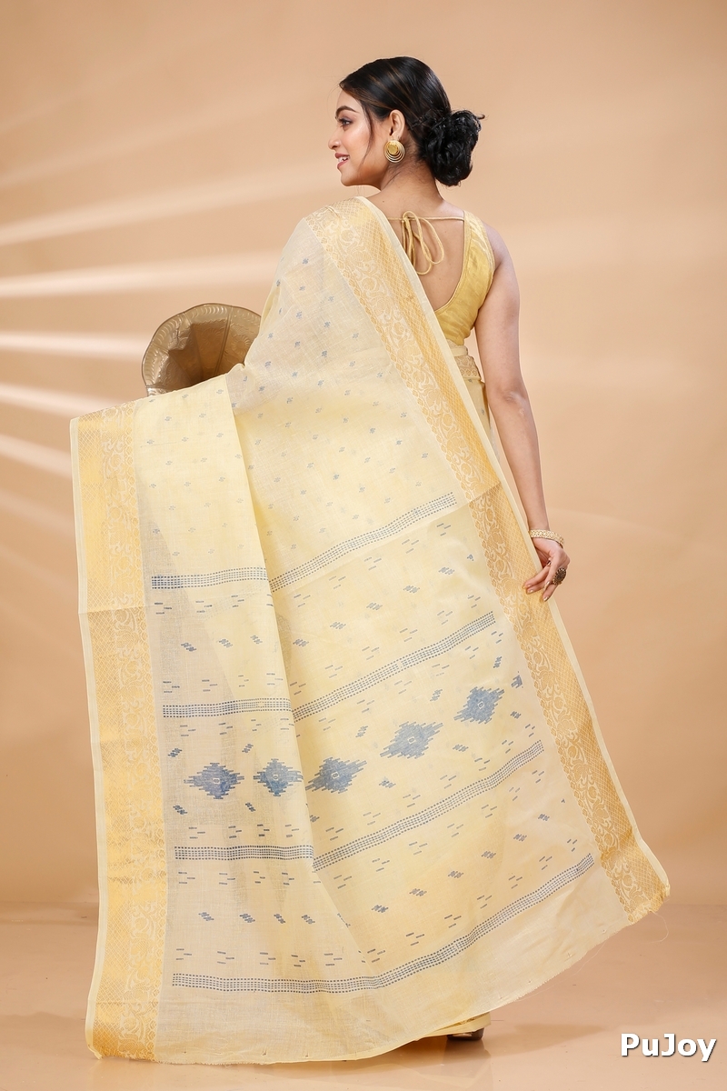 Yellow Pure Cotton Purvi Tant Saree Print (1393)