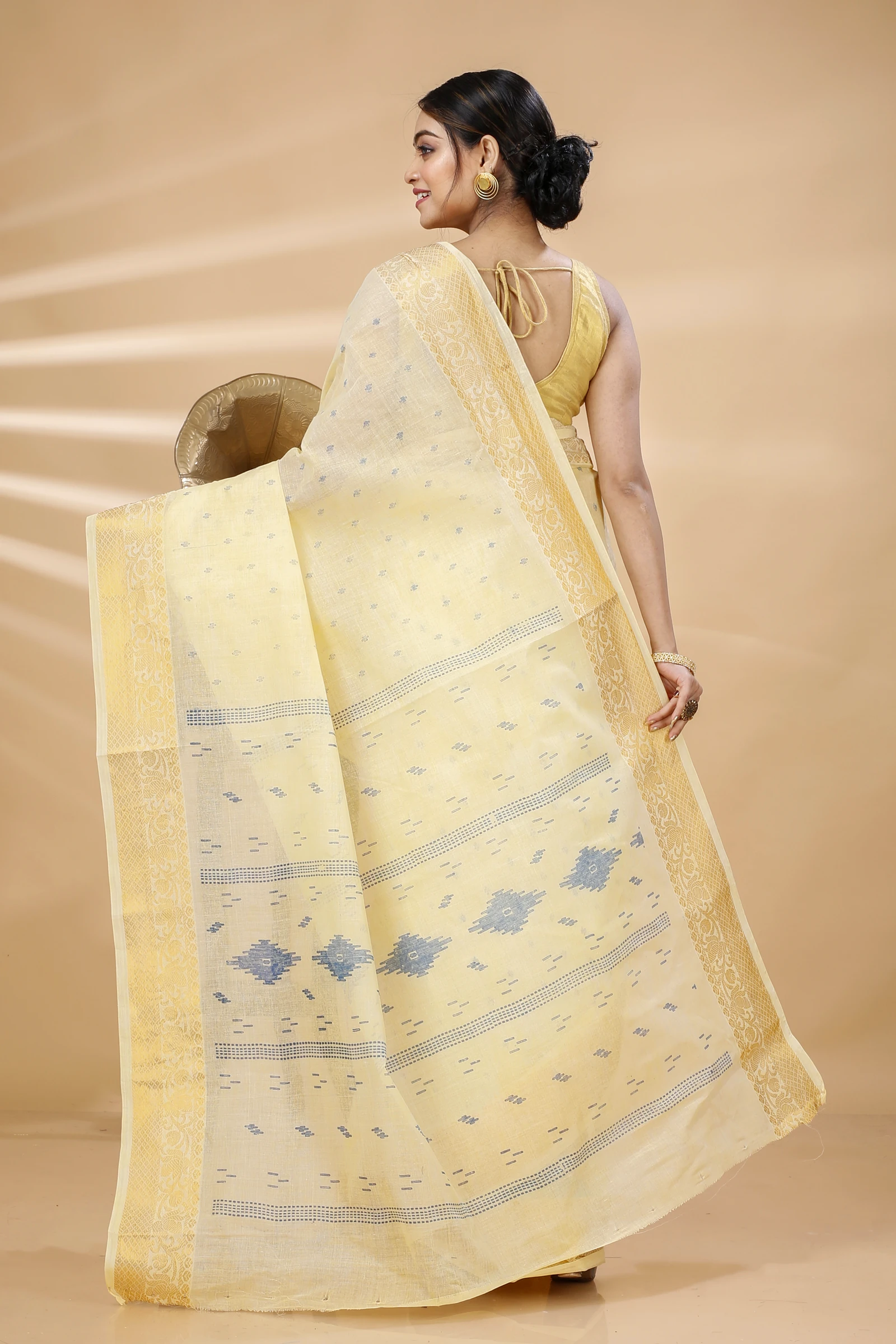 Yellow Pure Cotton Purvi Tant Saree Print (1393)