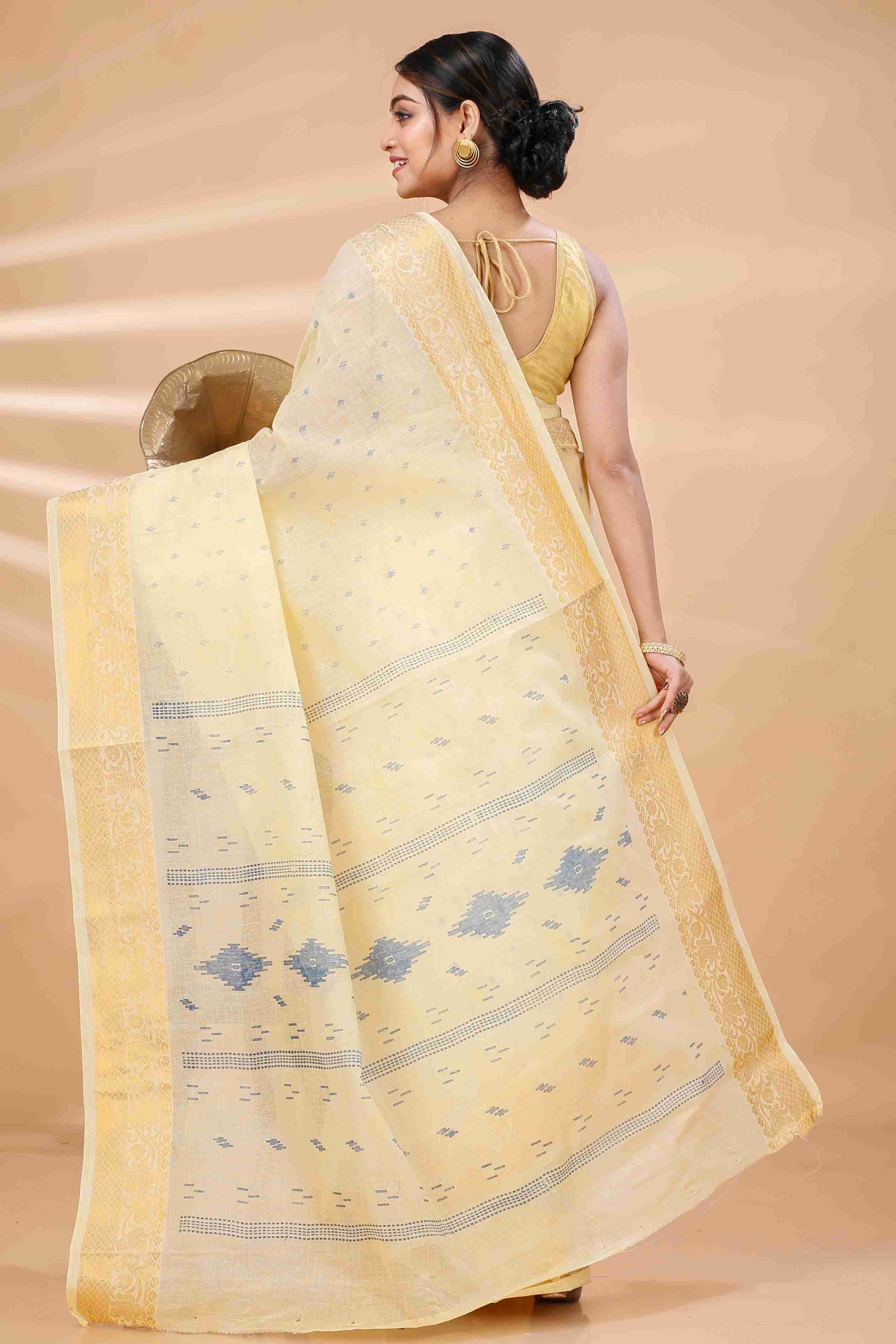 Yellow Pure Cotton Purvi Tant Saree Print (1393)