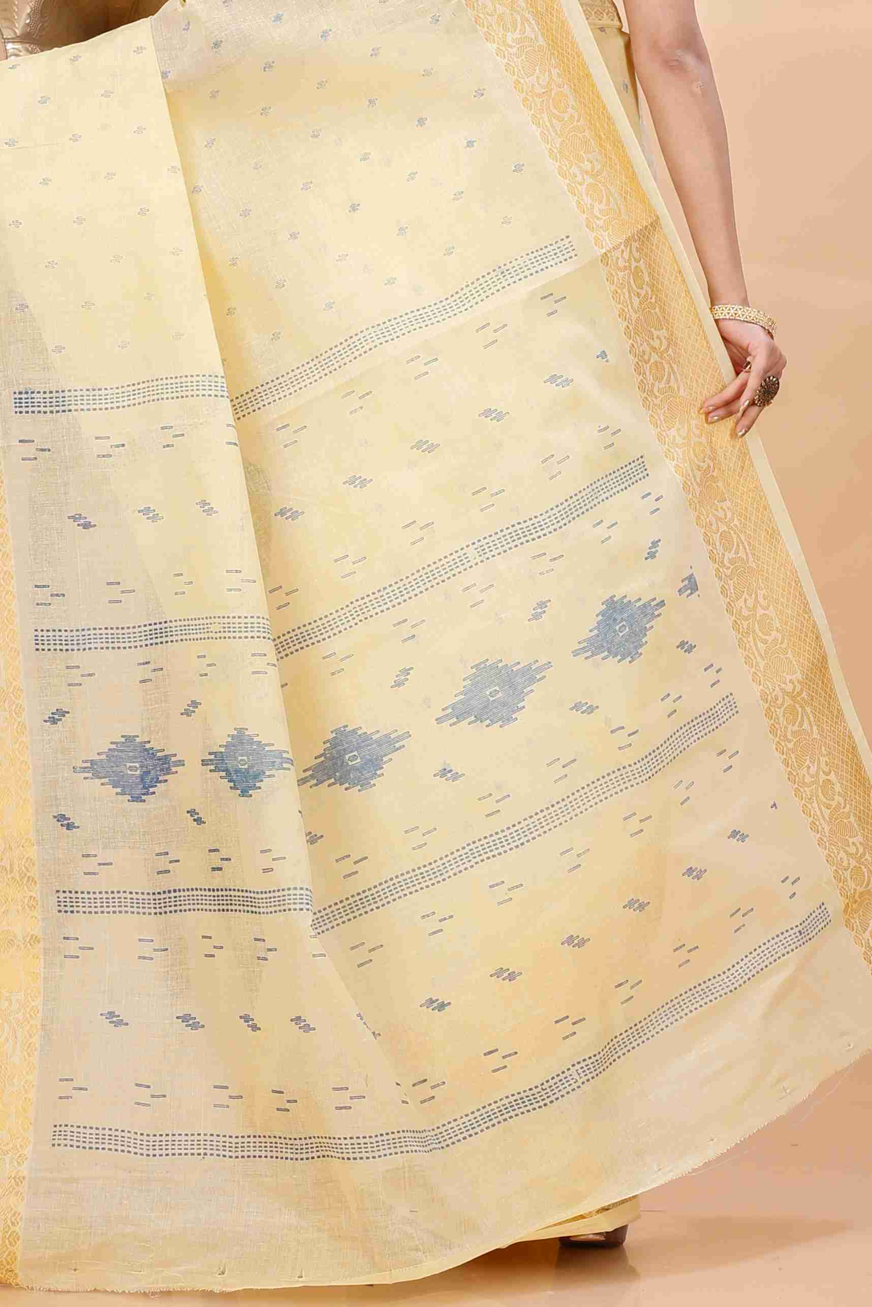 Yellow Pure Cotton Purvi Tant Saree Print (1393)
