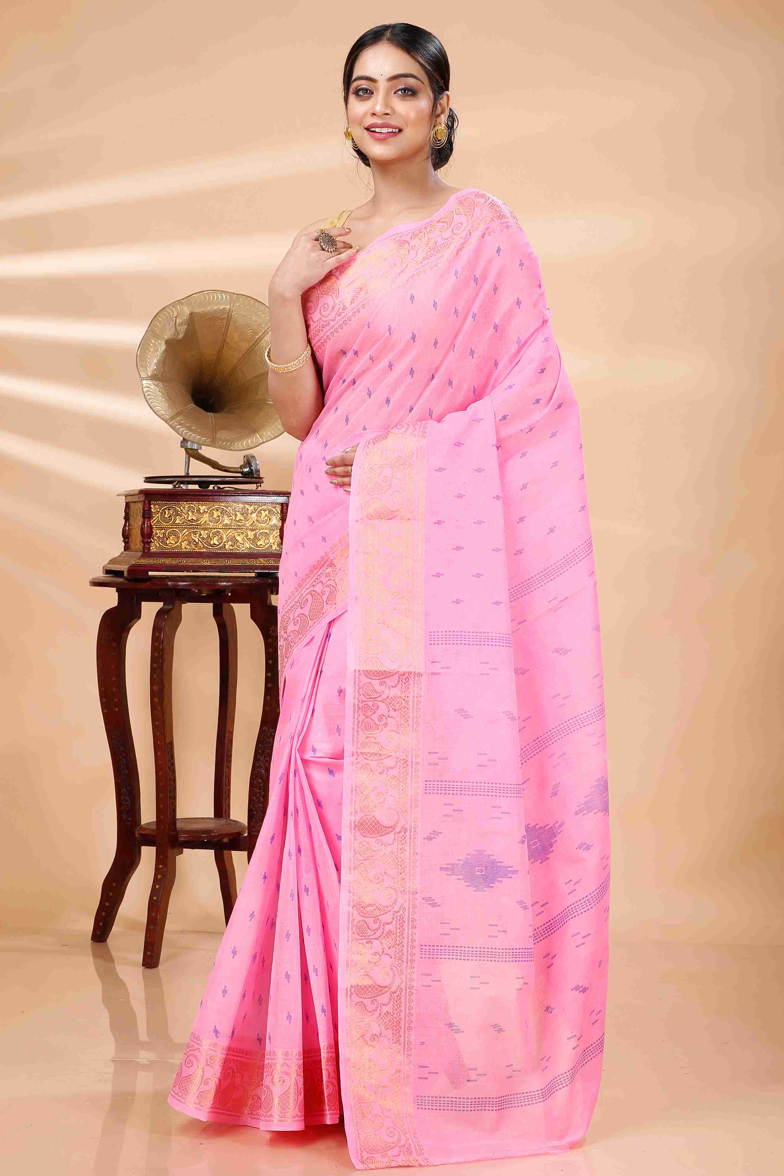 Pink Pure Cotton Purvi Tant Saree Print (1394)