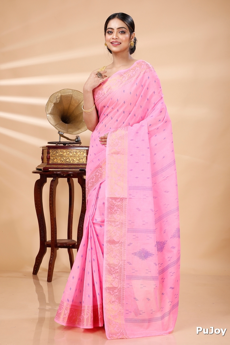 Pink Pure Cotton Purvi Tant Saree Print (1394)