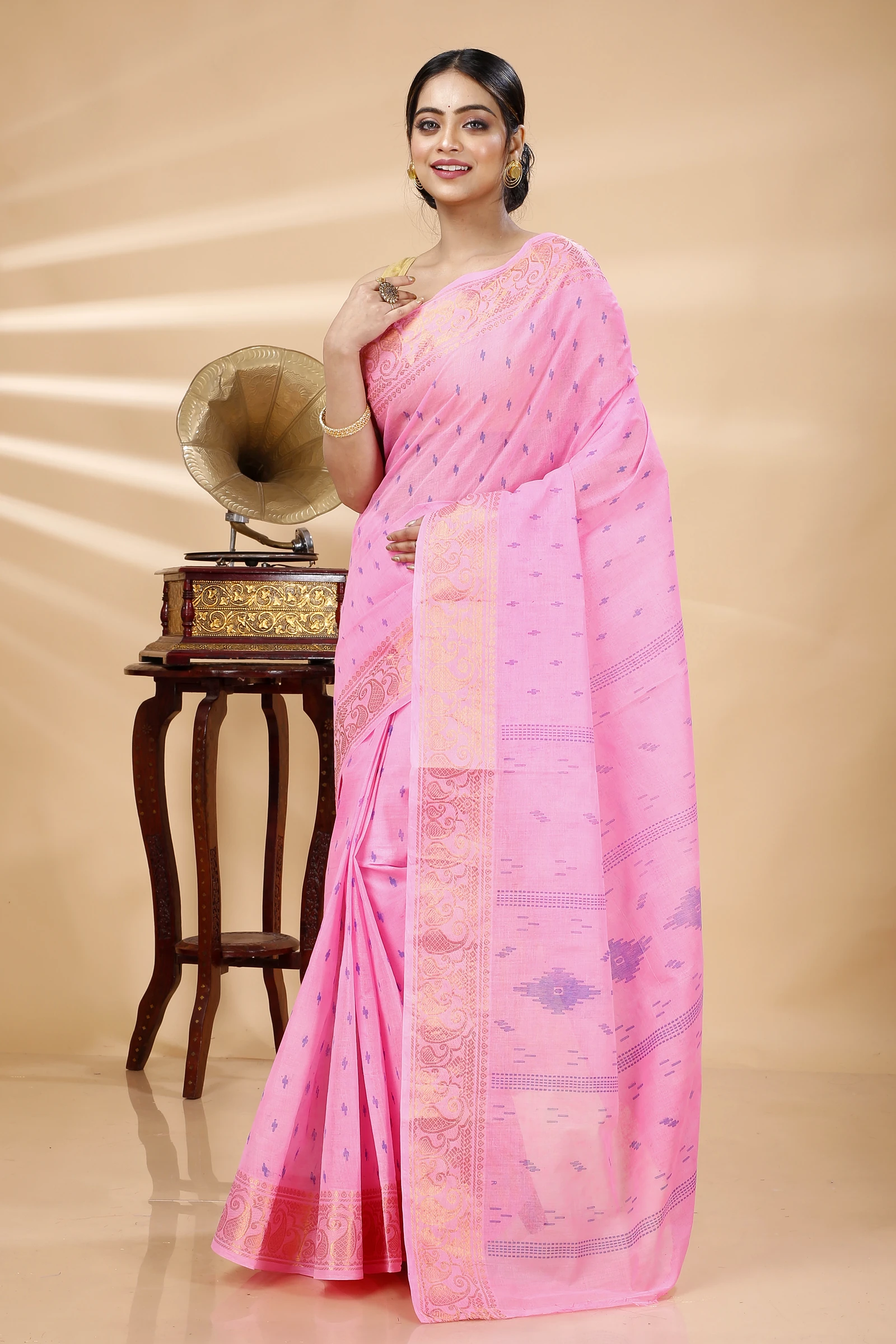 Pink Pure Cotton Purvi Tant Saree Print (1394)