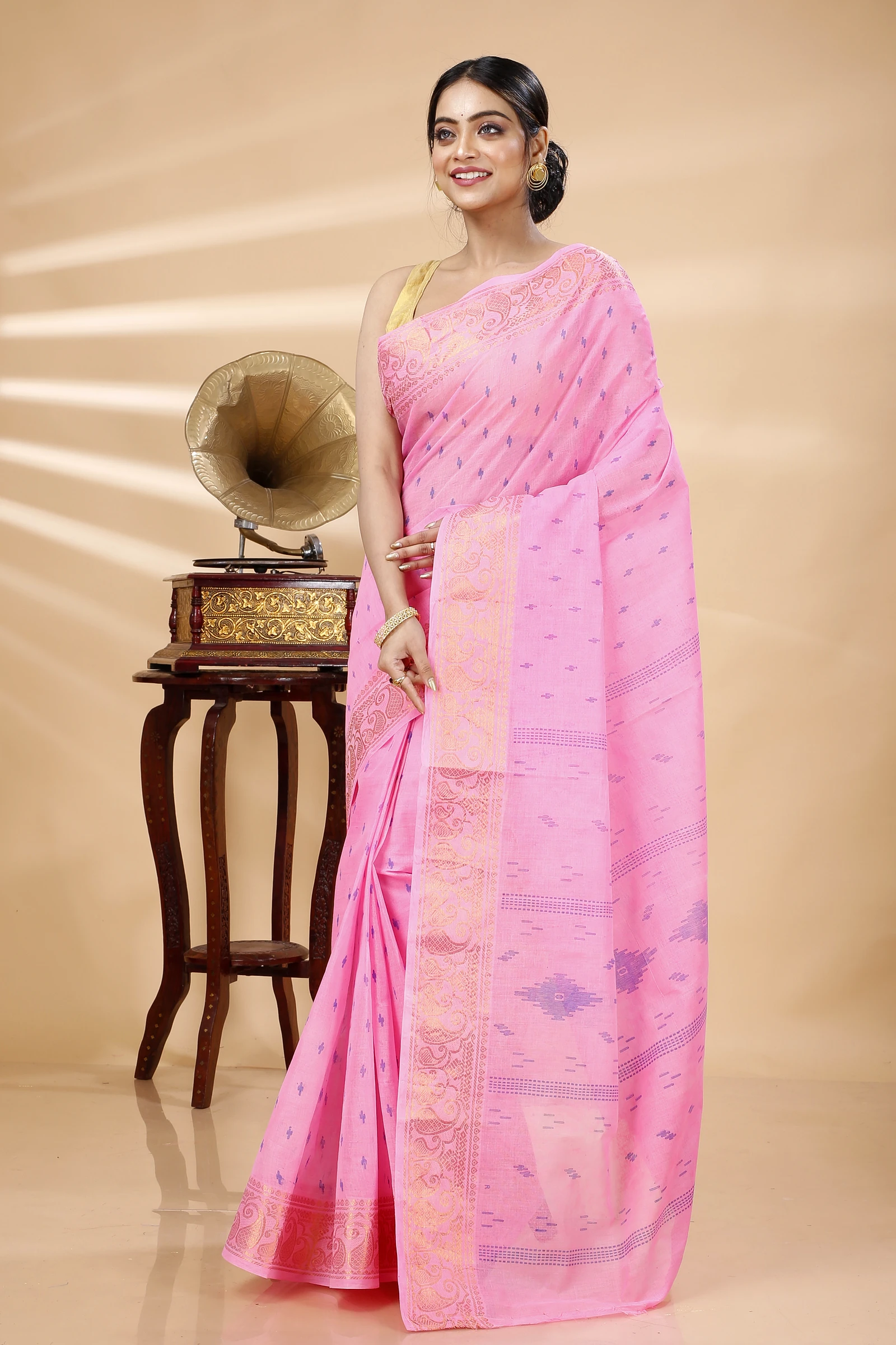 Pink Pure Cotton Purvi Tant Saree Print (1394)