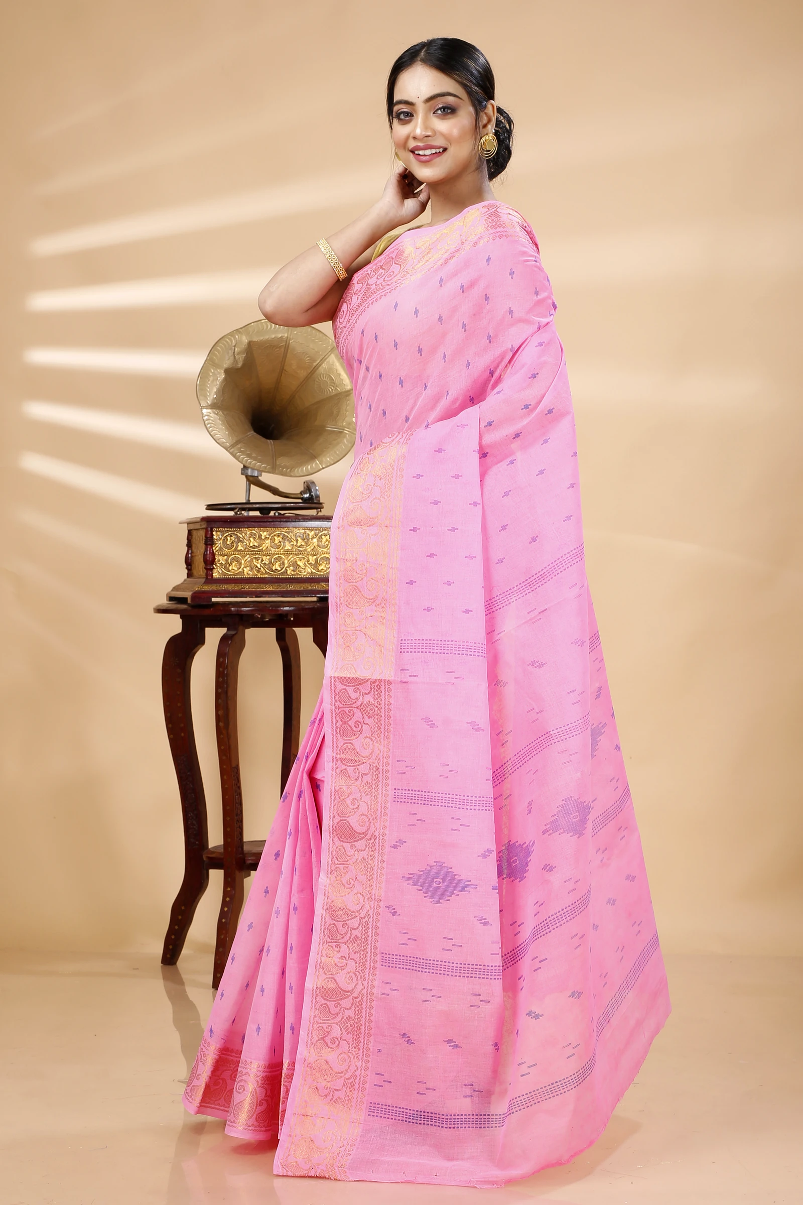 Pink Pure Cotton Purvi Tant Saree Print (1394)