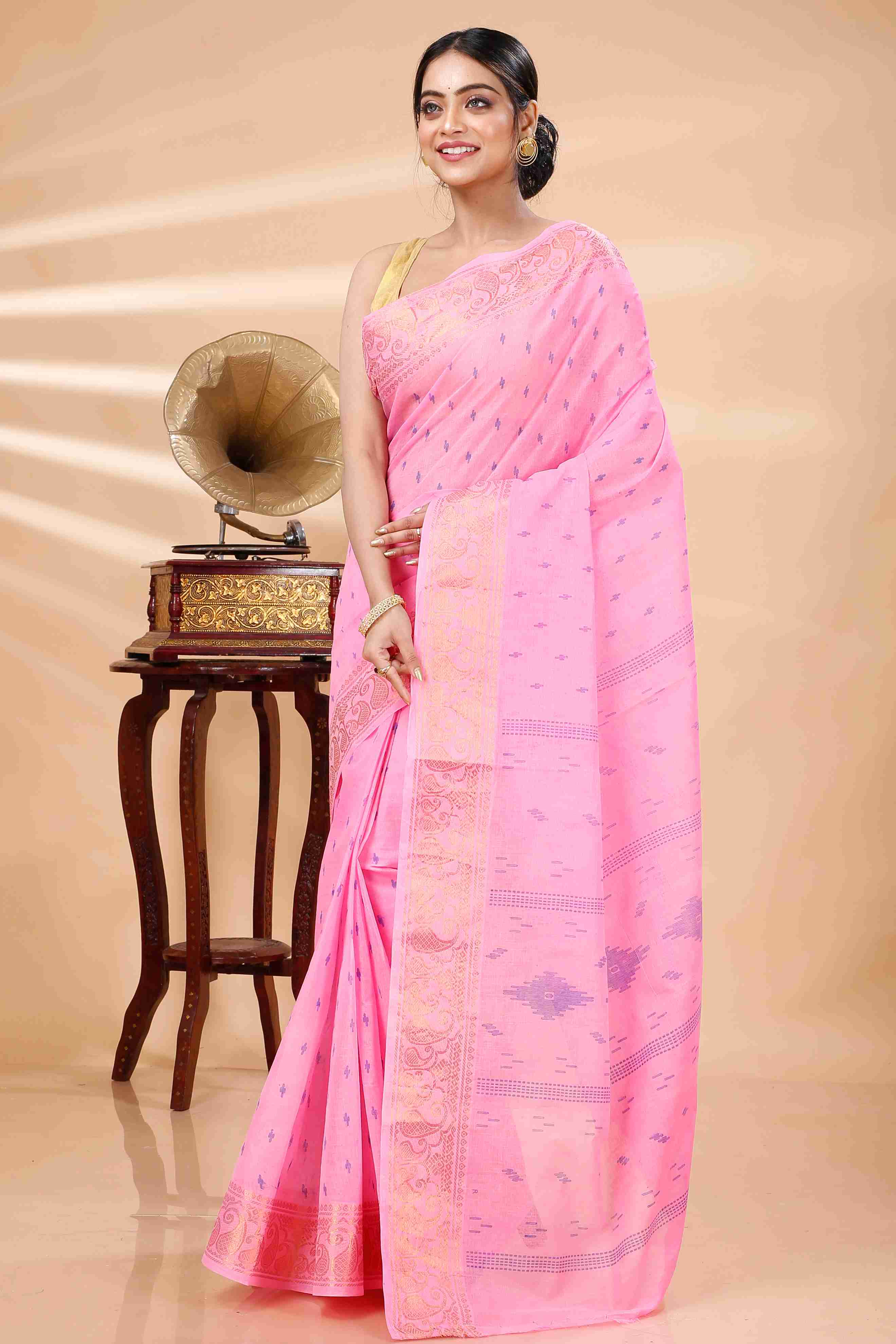 Pink Pure Cotton Purvi Tant Saree Print (1394)