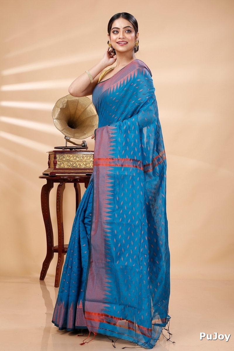 Bottle Green Blended Cotton Prisha Hand Loom Saree (1395)
