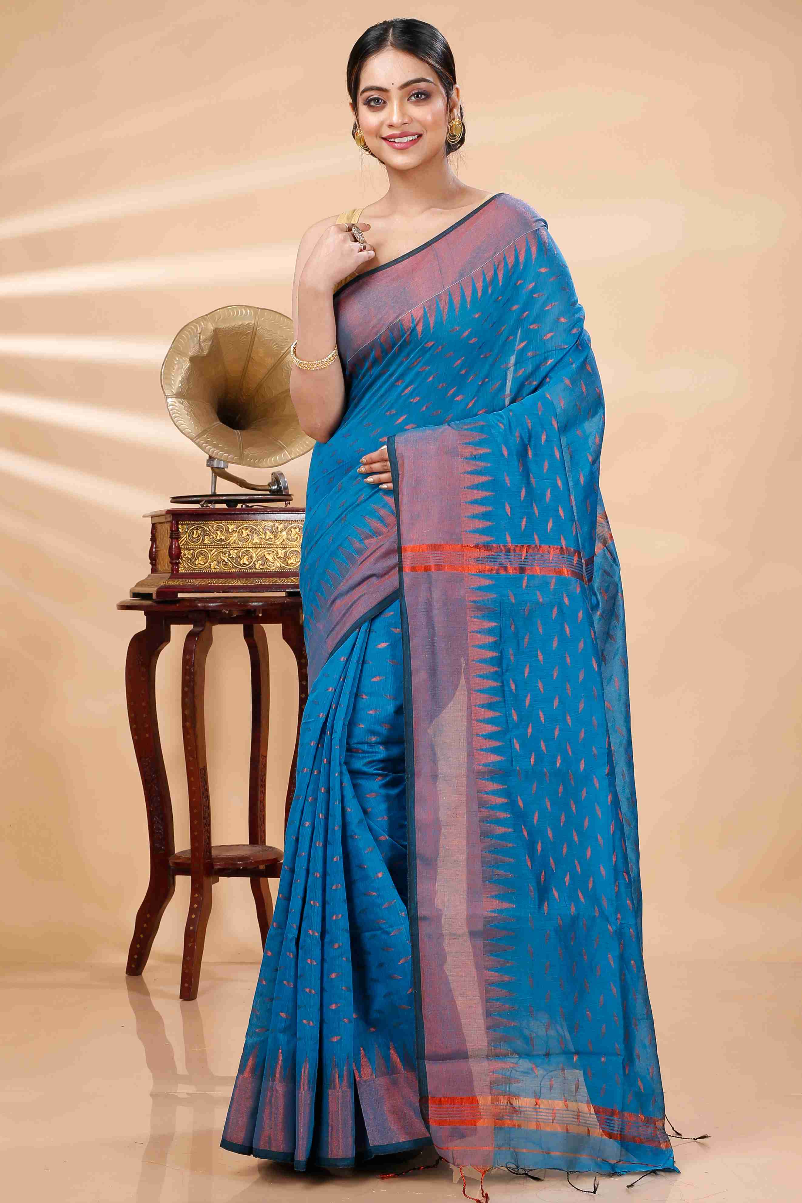 Bottle Green Blended Cotton Prisha Hand Loom Saree (1395)