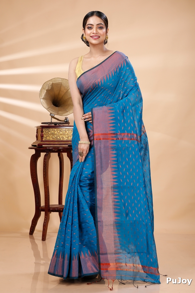 Bottle Green Blended Cotton Prisha Hand Loom Saree (1395)