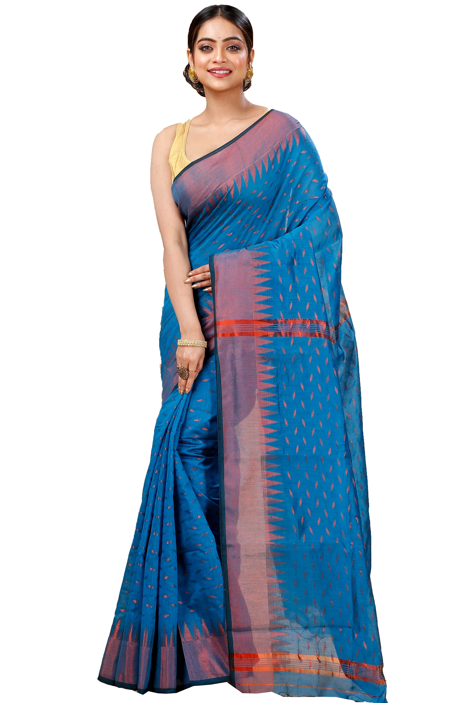 Bottle Green Blended Cotton Prisha Hand Loom Saree (1395)