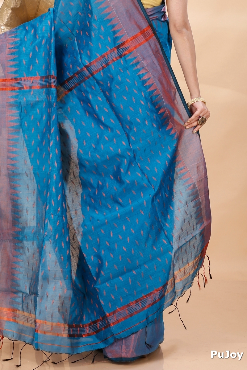Bottle Green Blended Cotton Prisha Hand Loom Saree (1395)