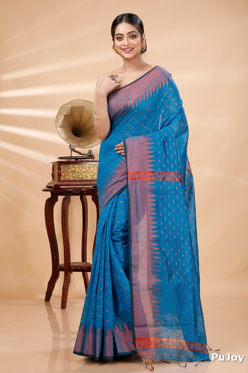 Bottle Green Blended Cotton Prisha Hand Loom Saree (1395)