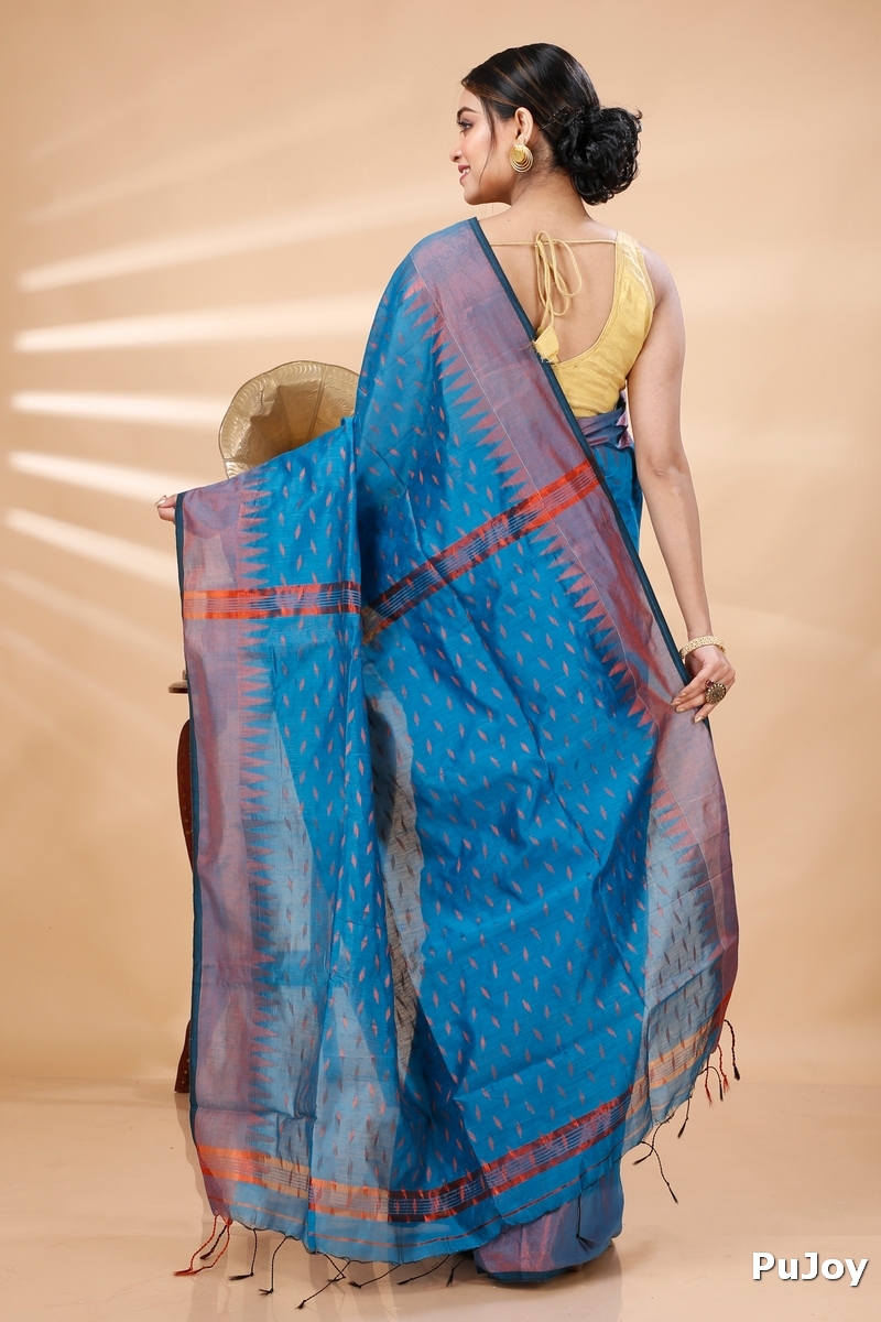Bottle Green Blended Cotton Prisha Hand Loom Saree (1395)