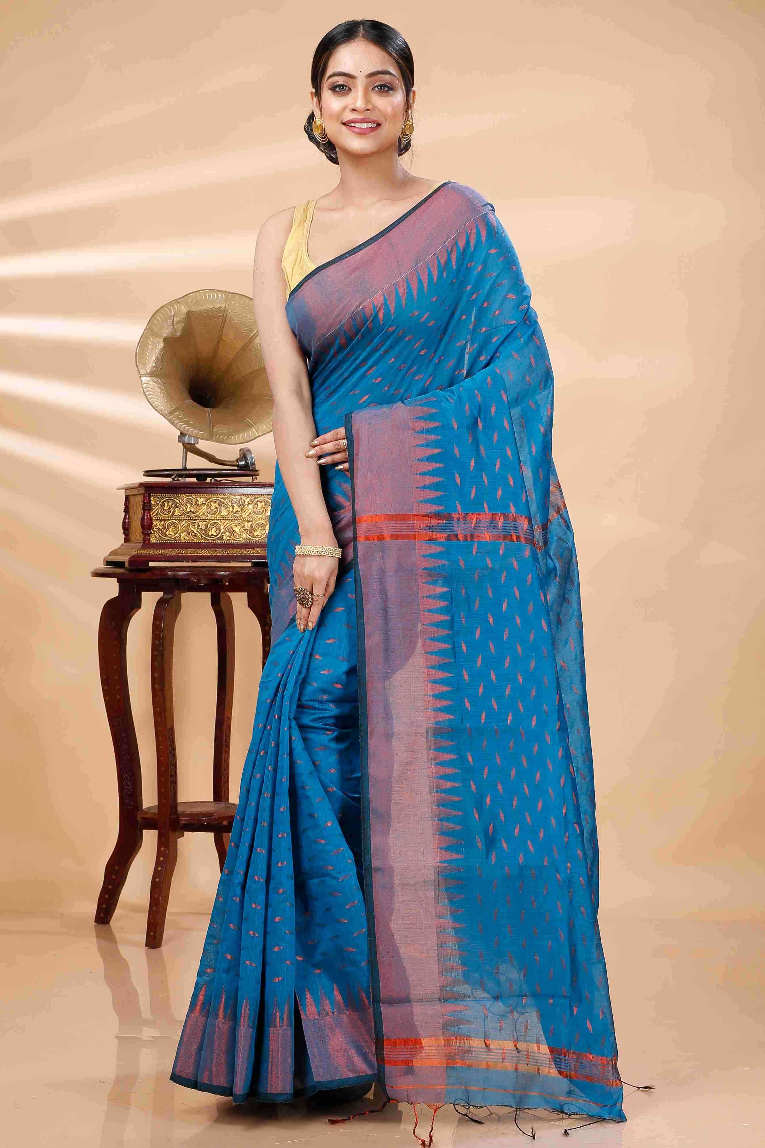 Bottle Green Blended Cotton Prisha Hand Loom Saree (1395)