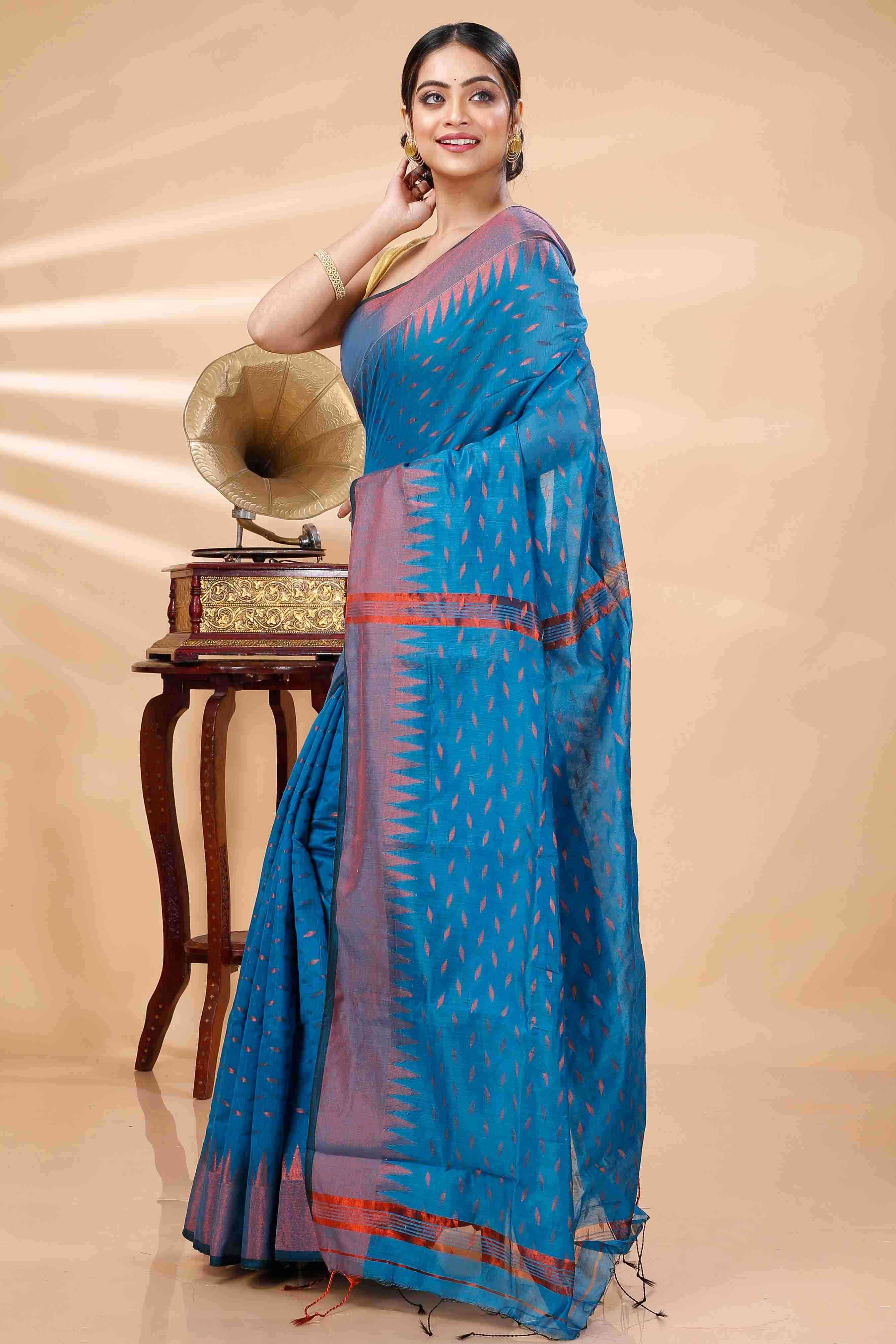 Bottle Green Blended Cotton Prisha Hand Loom Saree (1395)