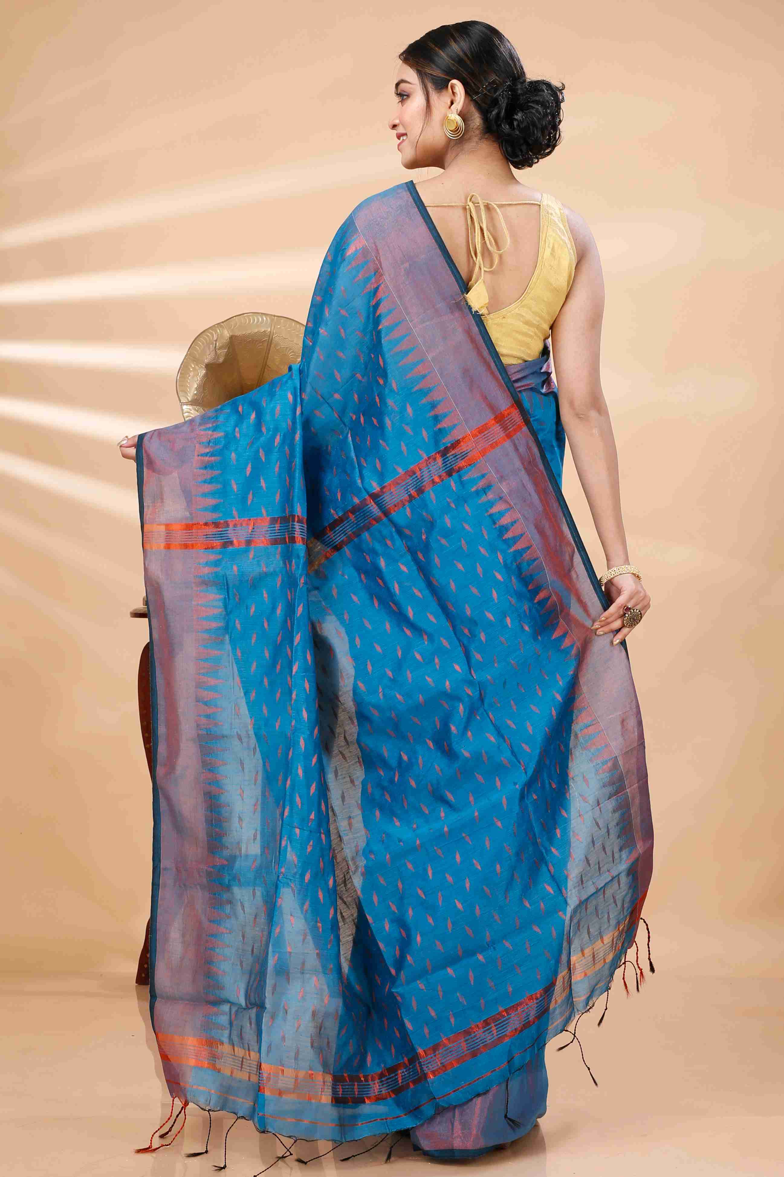 Bottle Green Blended Cotton Prisha Hand Loom Saree (1395)